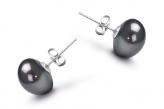 9-10mm AA Quality Freshwater Cultured Pearl Earring Pair in Black