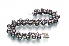 6-7mm A Quality Freshwater Cultured Pearl Set in Weave Black