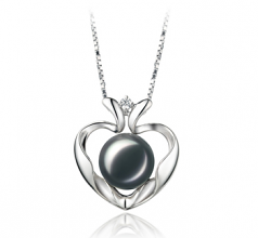 9-10mm AA Quality Freshwater Cultured Pearl Pendant in Marlina Heart Black