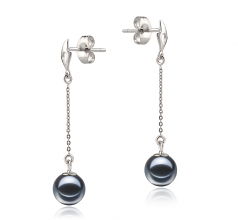 6-7mm AAAA Quality Freshwater Cultured Pearl Earring Pair in Misha Black