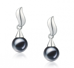 7-8mm AAAA Quality Freshwater Cultured Pearl Earring Pair in Edith Black