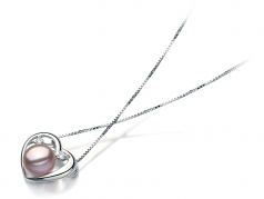 9-10mm AA Quality Freshwater Cultured Pearl Pendant in Katie Heart Lavender