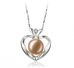 9-10mm AA Quality Freshwater Cultured Pearl Pendant in Marlina Heart Pink