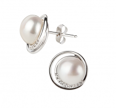 9-10mm AA Quality Freshwater Cultured Pearl Earring Pair in Kelly White