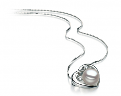 9-10mm AA Quality Freshwater Cultured Pearl Pendant in Katie Heart White