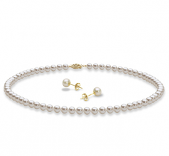 5-6mm AAA Quality Freshwater Cultured Pearl Set in Necklace and Earrings White