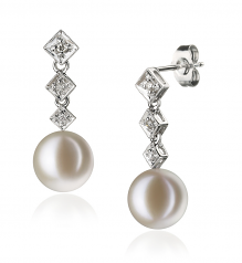 9-10mm AAAA Quality Freshwater Cultured Pearl Earring Pair in Rozene White