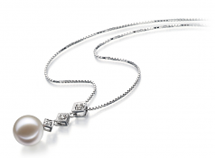 9-10mm AAAA Quality Freshwater Cultured Pearl Pendant in Rozene White