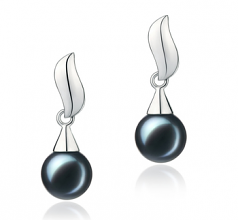 7-8mm AA Quality Japanese Akoya Cultured Pearl Earring Pair in Edith Black