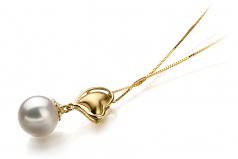 8-9mm AA Quality Japanese Akoya Cultured Pearl Pendant in Cora White