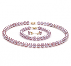 7-8mm AA Quality Freshwater Cultured Pearl Set in Lavender
