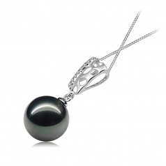 10-11mm AAA Quality Tahitian Cultured Pearl Pendant in Zuella Black