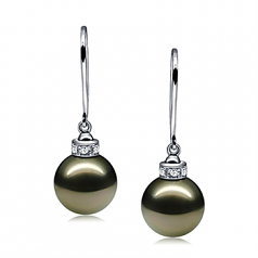 9-10mm AAA Quality Tahitian Cultured Pearl Earring Pair in Merry Black