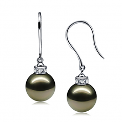 9-10mm AAA Quality Tahitian Cultured Pearl Earring Pair in Merry Black
