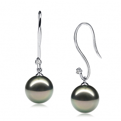 9-10mm AAA Quality Tahitian Cultured Pearl Earring Pair in Simplicity Dangle Black
