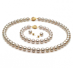 7.5-8mm AA Quality Japanese Akoya Cultured Pearl Set in White