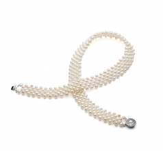 3-4mm AA Quality Freshwater Cultured Pearl Necklace in Five Row White