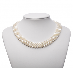 3-4mm AA Quality Freshwater Cultured Pearl Necklace in Five Row White