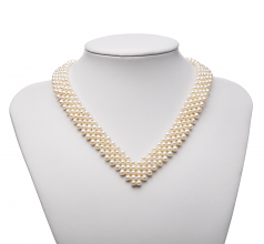 3-4mm AA Quality Freshwater Cultured Pearl Necklace in V-Neck White