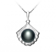 7-8mm AA Quality Freshwater Cultured Pearl Pendant in Shell Black