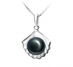 7-8mm AA Quality Freshwater Cultured Pearl Pendant in Shell Black