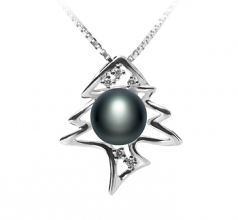 7-8mm AA Quality Freshwater Cultured Pearl Pendant in Fishbone Black