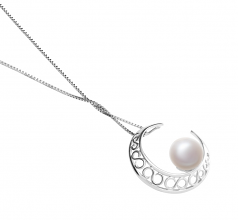 9-10mm AAA Quality Freshwater Cultured Pearl Pendant in Moon White