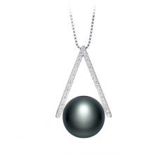 12-13mm AA Quality Freshwater Cultured Pearl Pendant in Triangle Black