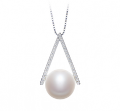 12-13mm AA Quality Freshwater Cultured Pearl Pendant in Triangle White