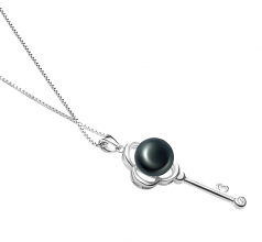8-9mm AAA Quality Freshwater Cultured Pearl Pendant in Key Black