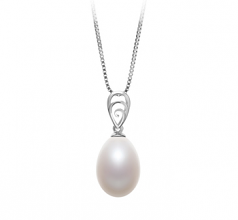 10-11mm AA - Drop Quality Freshwater Cultured Pearl Pendant in Fotina White