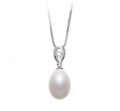 10-11mm AA - Drop Quality Freshwater Cultured Pearl Pendant in Fotina White