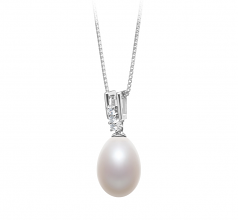 10-11mm AA - Drop Quality Freshwater Cultured Pearl Pendant in Pomona White