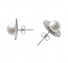 8-9mm AAA Quality Freshwater Cultured Pearl Earring Pair in Noah White