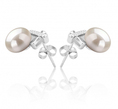 7-8mm AAA Quality Freshwater Cultured Pearl Earring Pair in Klarita White