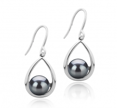 7-8mm AAAA Quality Freshwater Cultured Pearl Earring Pair in Marcia Black