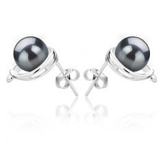 7-8mm AAAA Quality Freshwater Cultured Pearl Earring Pair in Raina Black