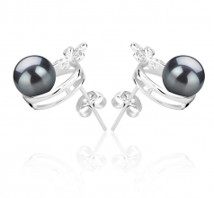 7-8mm AAAA Quality Freshwater Cultured Pearl Earring Pair in Molly Black