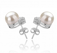 8-9mm AAAA Quality Freshwater Cultured Pearl Earring Pair in Evelyn White