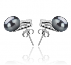 8-9mm AAA Quality Freshwater Cultured Pearl Earring Pair in Alina Black