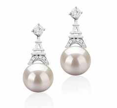 8-9mm AAAA Quality Freshwater Cultured Pearl Earring Pair in Eiffer-Tower White