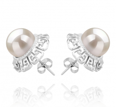 9-10mm AAAA Quality Freshwater Cultured Pearl Earring Pair in Leonie White