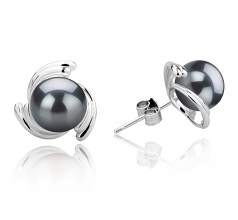 8-9mm AAA Quality Tahitian Cultured Pearl Earring Pair in Eva Black