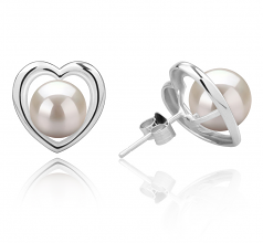 8-9mm AAAA Quality Freshwater Cultured Pearl Earring Pair in Kimberly-Heart White
