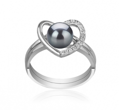 6-7mm AAAA Quality Freshwater Cultured Pearl Ring in Heart Black