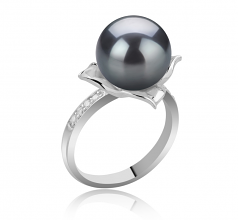 10-11mm AAA Quality Tahitian Cultured Pearl Ring in Billy Black