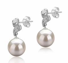 9-10mm AAAA Quality Freshwater Cultured Pearl Earring Pair in Blair White