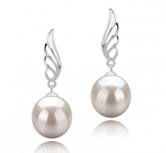 9-10mm AAAA Quality Freshwater Cultured Pearl Earring Pair in Wing White