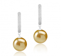 10-11mm AAA Quality South Sea Cultured Pearl Earring Pair in Ophelia Gold