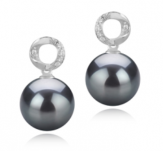 9-10mm AAA Quality Tahitian Cultured Pearl Earring Pair in Shellry Black